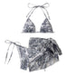 Female Bathing Suit Women'S 3 Piece Ink Wash Tie Dye Bikini Set With Sheer Sunscreen Poncho Swimsuit 2024 Summer Beach Wear