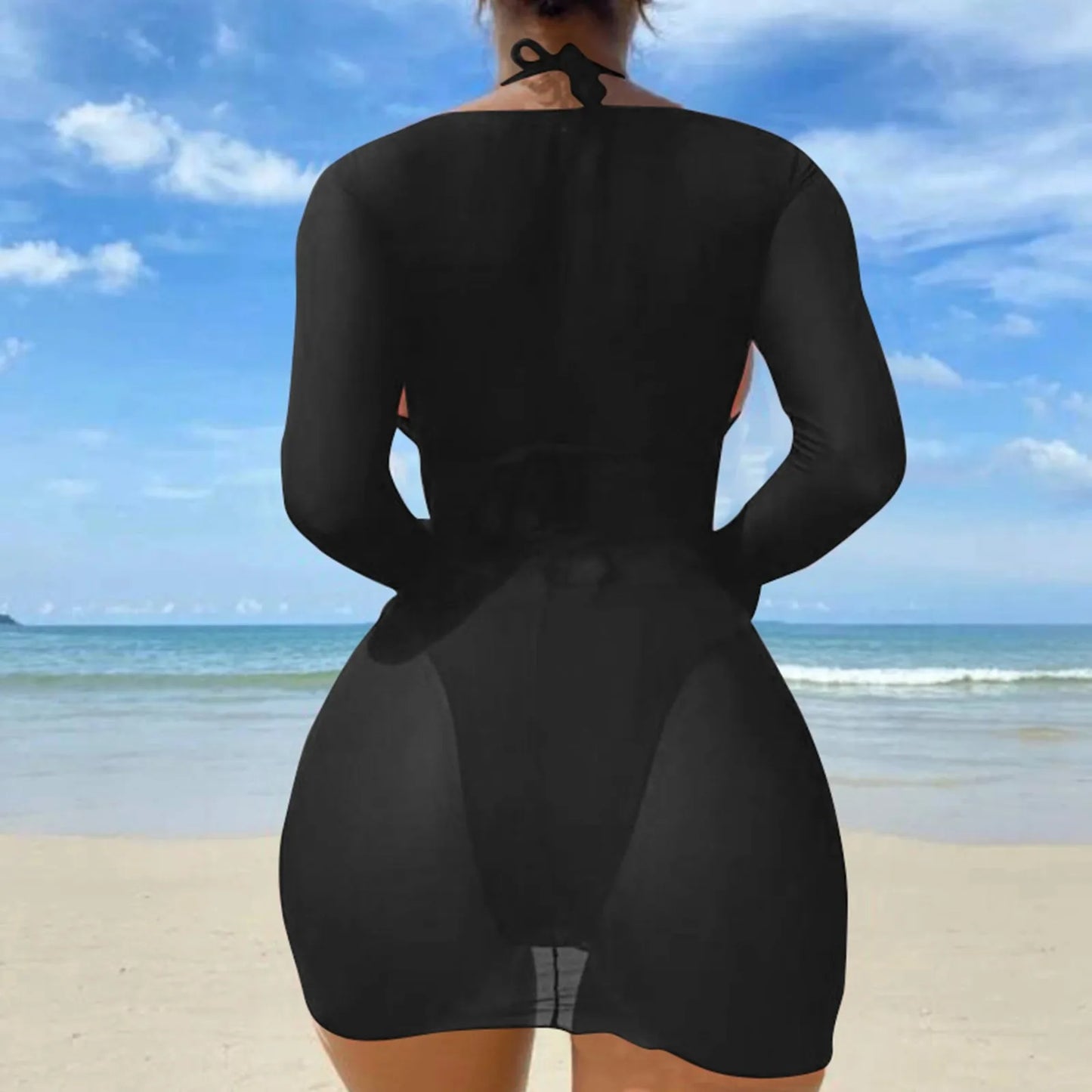 3-Piece Bathing Suit with Mesh Cover-up