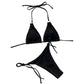 Sexy Swimsuits for Ladies Women's Plaid Texture Push Up Bikini Bra Side Drawstring G String Thong Beachwear Trend Split Bikini