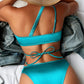 Solid Color High Waist Swimsuit for Women 2023 2-Piece Bikini Sexy Cross V-neck Suspender Backless Bathing Suit Beach Swimwear