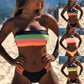 Rainbow Crop Tube Swimsuits Bathing Suit Push-Up Beachwear Women String Lace Up Bikini Set Swimwear Padded Bra Bathing Suits