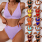 Women Deep V Swimwear Bikinis Soild High Waisted Ladies Shorts Two Piece Swimwears Tankinis Set Women'S Swimsuit купальник