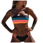 Rainbow Crop Tube Swimsuits Bathing Suit Push-Up Beachwear Women String Lace Up Bikini Set Swimwear Padded Bra Bathing Suits